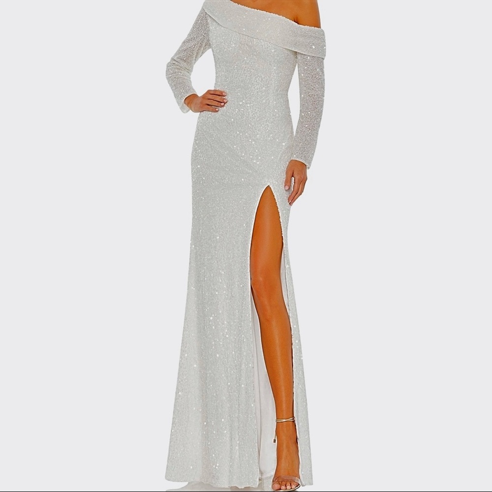 Mac Duggal Formal Off-the shoulder Sequin Gown Wedding Dress Asymmetrical
